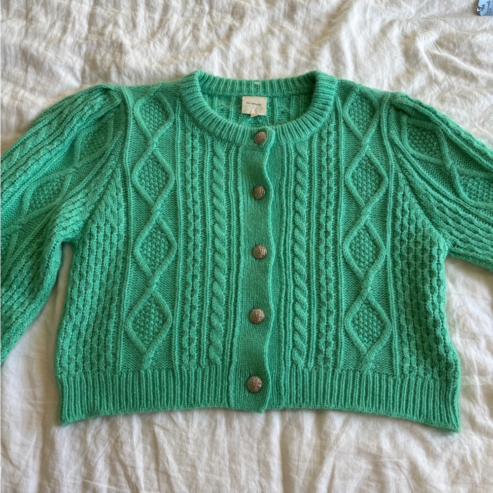 NWOT Westside Green Cable Knit Cardigan Sweater Alpaca Wool Sz L